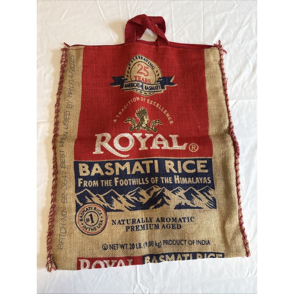 Natural Handmade Burlap Basmati Rice Reusable Grocery Tote 18"x 14.5"